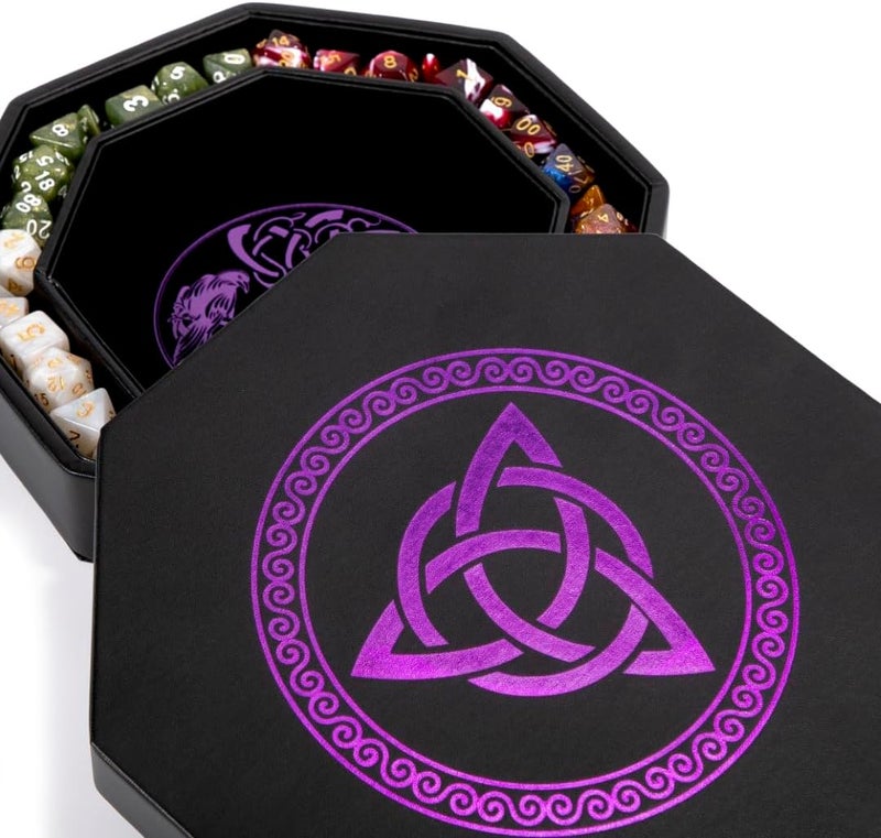 Soar Forge DND Dice Tray - Premium 9 Inch Tray Dungeons and Dragons - Exquisitely Detailed Purple World Tree & Triquetra Design - Perfect Rolling & Box Storage to Protect Your Dice for D&D and RPG - Image 1